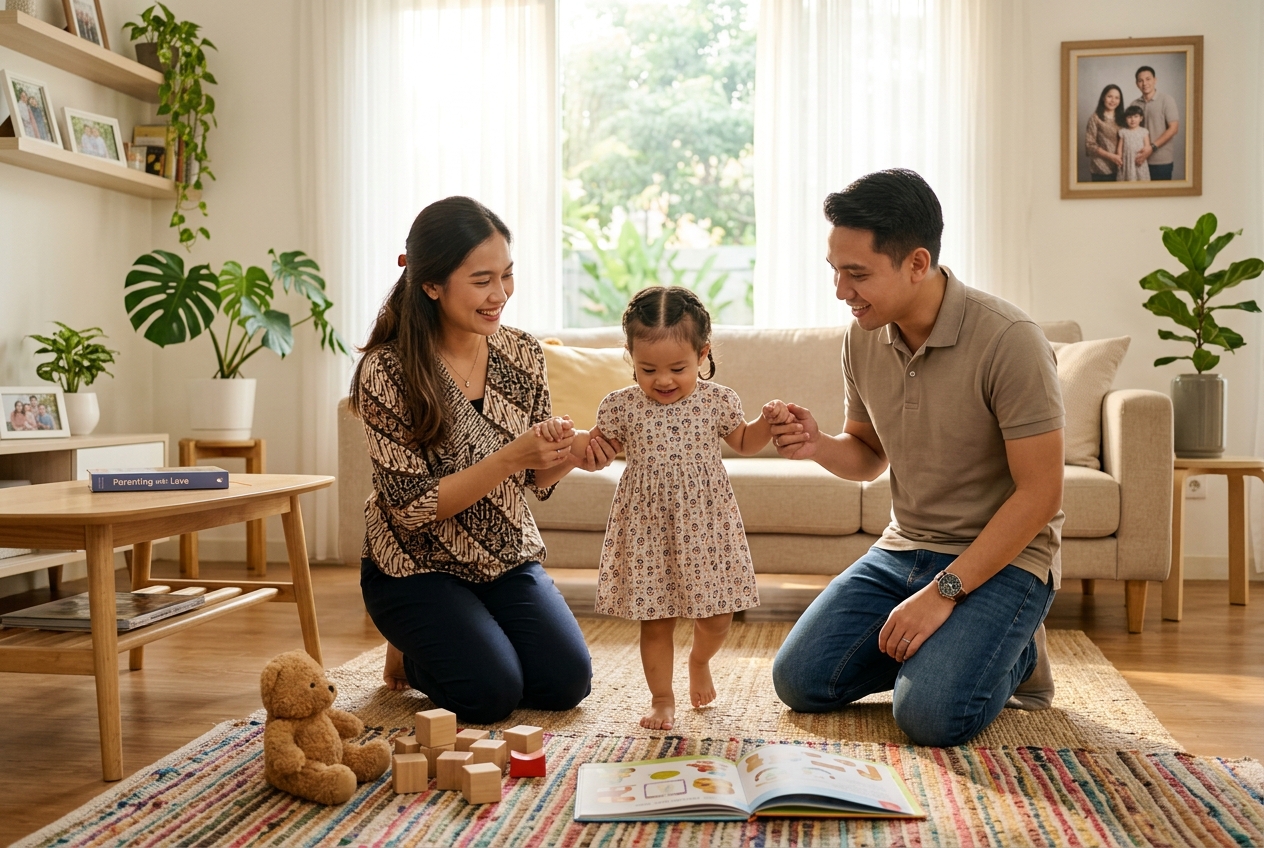 Ayah dan Bunda membimbing anak dengan sabar