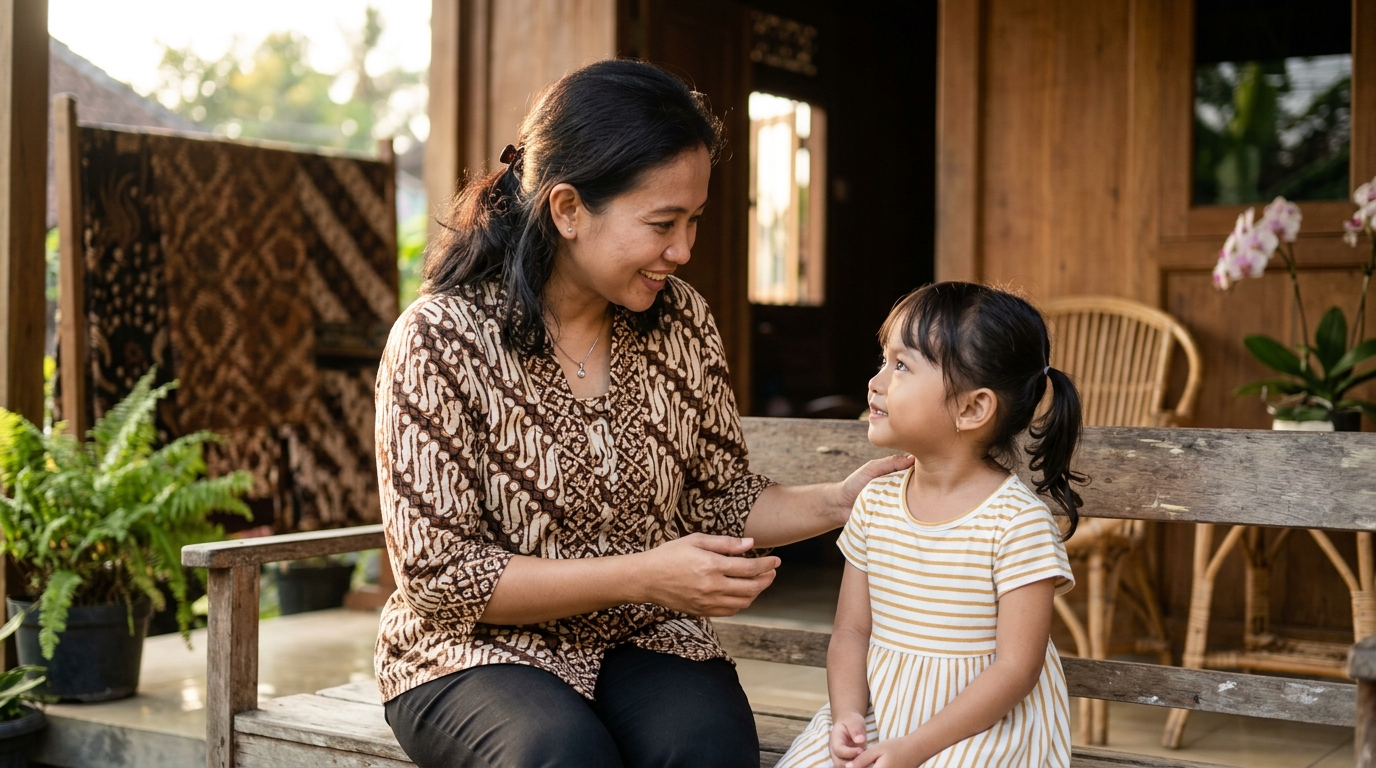 Ibu membimbing anak dengan hangat tanpa marah